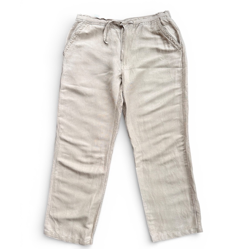 Cubavera Linen Blend Pants Wmn Large Tan Beige Excellent Drawstring Straight Leg